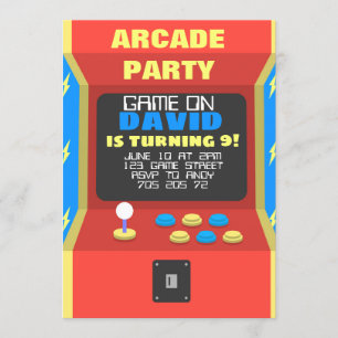 Boy Arcade Party Retro spelar födelsedagen Inbjudningar