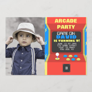 Boy Arcade Party Retro spelar födelsedagen med Pho Inbjudningar