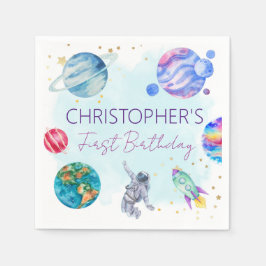 Boy Astronaut Guld Blue Rocket Frakt Planet Pappersservett