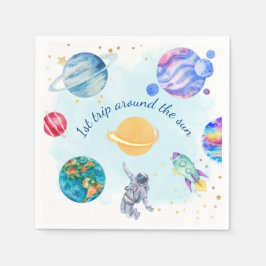 Boy Astronaut Guld Blue Rocket Frakt Planet Pappersservett