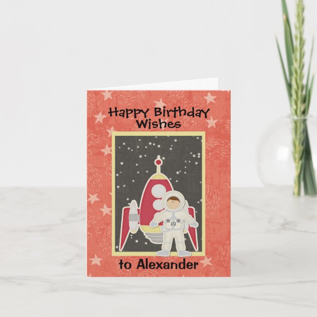 Boy Astronaut i Space Birthday Card Kort (Framsida)