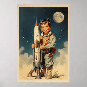 Boy astronaut retro stil poster