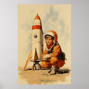 Boy astronaut retro stil poster