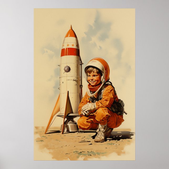 Boy astronaut retro stil poster (Framsidan)