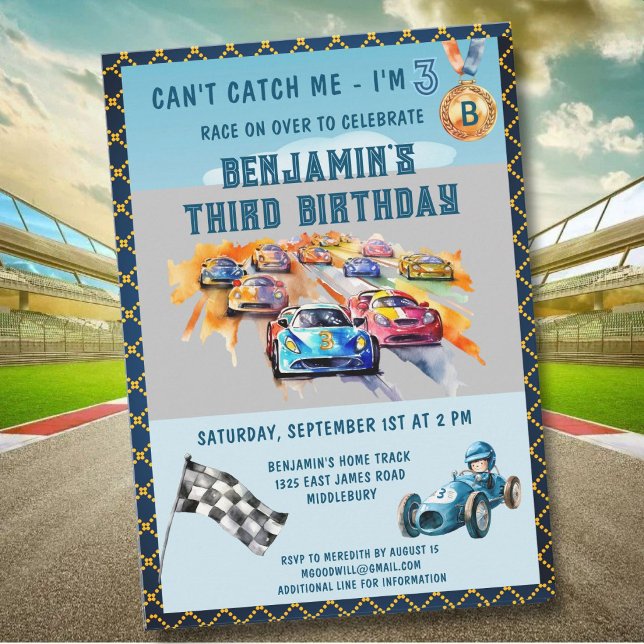 *Boy Auto Car Racing Theme 3rd Birthday Party Inbjudningar (Skapare uppladdad)