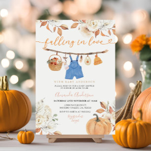 Boy Autumn Clothes Pumpkin Fall Baby Shower Inbjud Inbjudningar