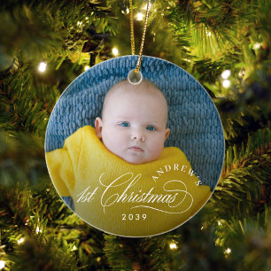 Boy Baby 1st jul Elegant Photo Julgransprydnad Keramik