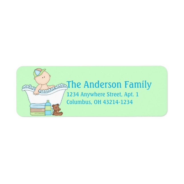 Boy Baby Bathtime Adressetiketters Returadress Etikett (Framsidan)