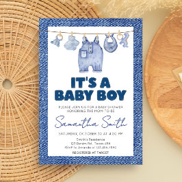 Boy Baby blue Jean Baby Shower Inbjudningar