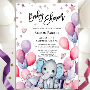 Boy Baby Elephant Blue Balloons Cute Baby Shower Inbjudningar