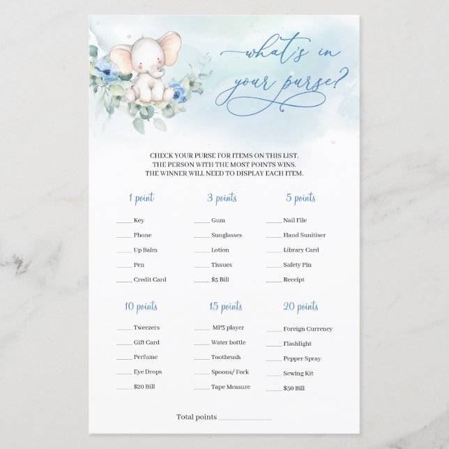 Boy baby elephant What in Your Purse Game (Framsida)