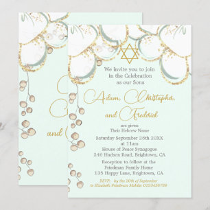 Boy Baby Hebrew Twin Triplet Naming Ceremony Inbjudningar