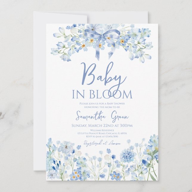 Boy Baby i Bloom Baby Shower Inbjudningar (Framsida)