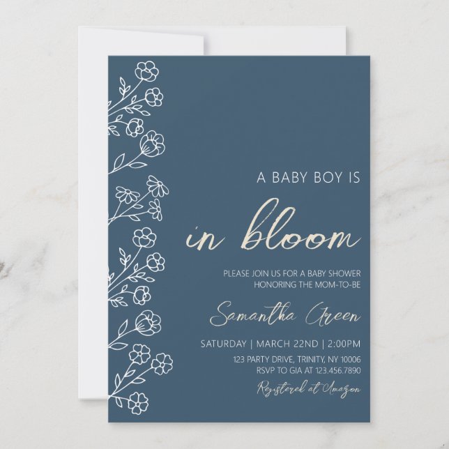 Boy Baby i Bloom Baby Shower Inbjudningar (Framsida)