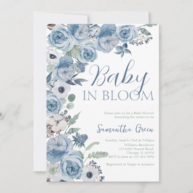 Boy Baby i Bloom Baby Shower Inbjudningar (Framsida)
