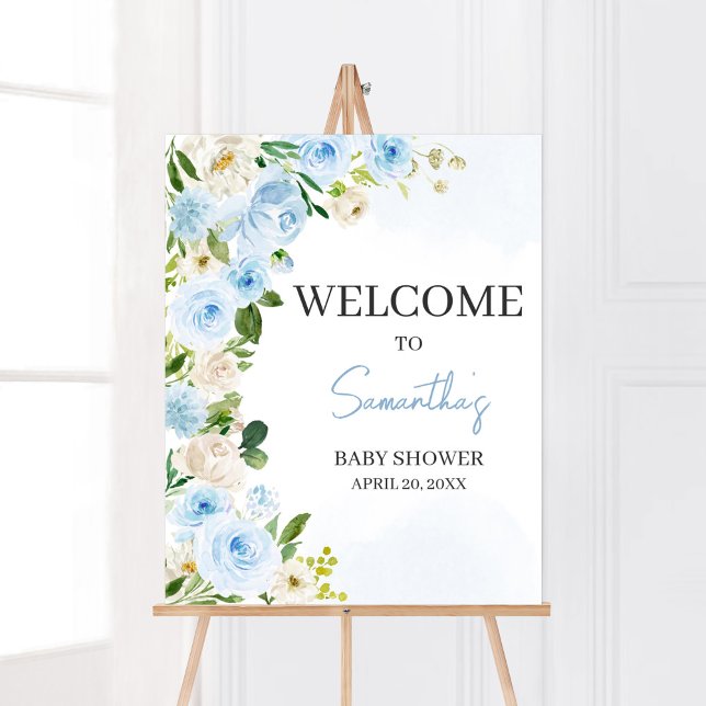 Boy Baby i Bloom Baby Shower Välkommen Poster (Spring Flowers Baby Shower Welcome Sign)