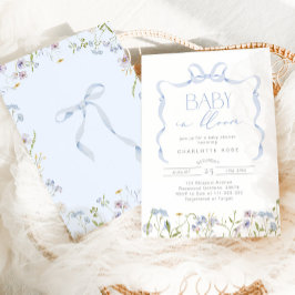 Boy Baby i Bloom Blue Bow blommigt babydusch Inbjudningar
