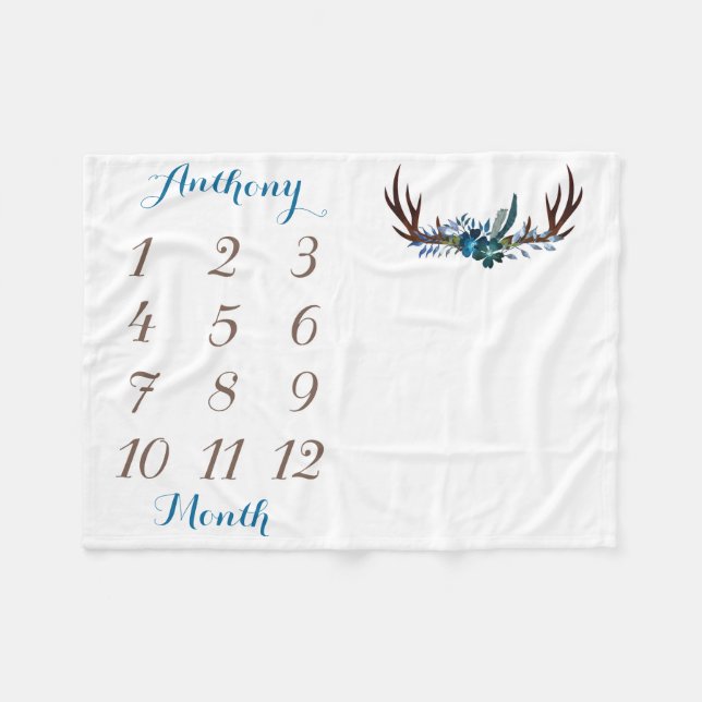 Boy Baby Milestone Blanket Storlek 40"x30" Fleecefilt (Framsidan (Horisontell))