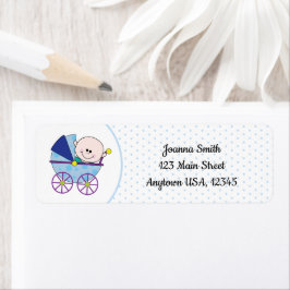 Boy Baby Newborn Carriage Blue Polka Dot Returadress Etikett