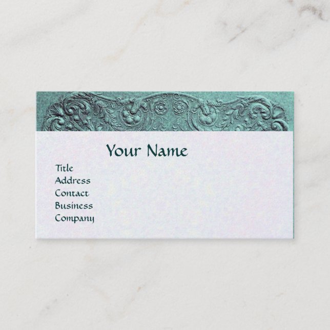 BOY BABY SHOWER ANTIQUE BLUE BLOMMIGT MONOGRAM VISITKORT (Framsida)