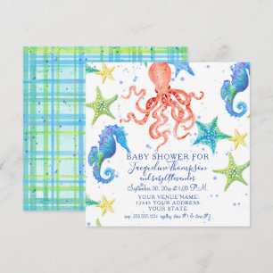 Boy Baby Shower Beach Starfish Octopus Seahorse Inbjudningar