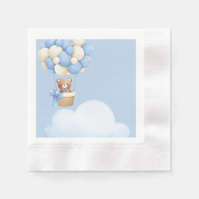 Boy Baby Shower Bear Balloon Napkins Pappersservett (Framsidan)