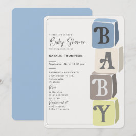 Boy Baby Shower Blocks Blue Inbjudningar