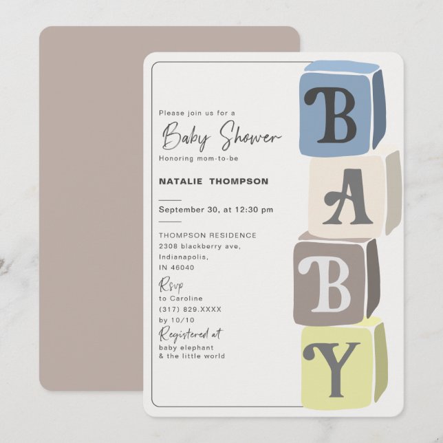 Boy Baby Shower Blocks Inbjudningar (Fram/baksida)