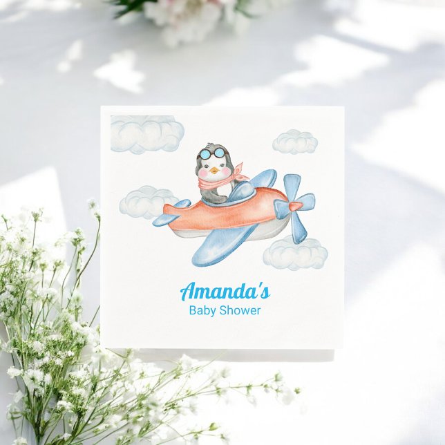 Boy Baby Shower Blue Airplan Penguin Pappersservet Pappersservett (Skapare uppladdad)