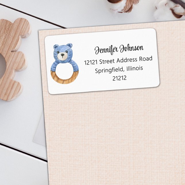 Boy Baby Shower Blue Bear Returadress Adressetikett (Skapare uppladdad)