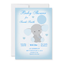 Boy Baby Shower Blue Elephant-inbjudan