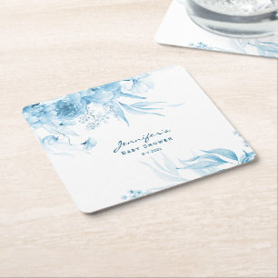 Boy Baby Shower, Blue Monochrome Hello Life Blommi Underlägg Papper Kvadrat