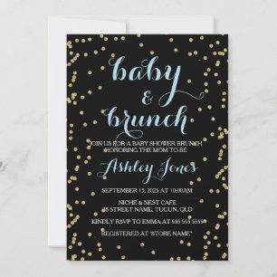 Boy Baby Shower & Brunch Guld Glitter Black Card Inbjudningar