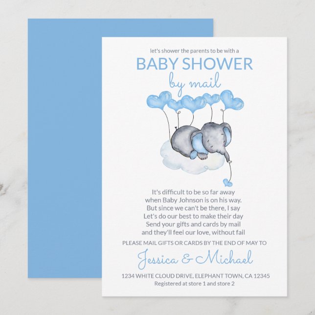 Boy Baby Shower by Mail Blue Elephant on Cloud Inbjudningar (Fram/baksida)