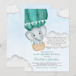 Boy Baby Shower by Mail Elephant Teal Inbjudningar