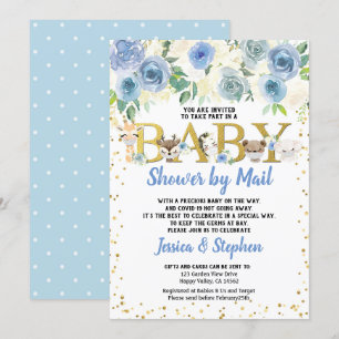Boy Baby Shower by Mail Pandemic Woodland Animals Inbjudningar