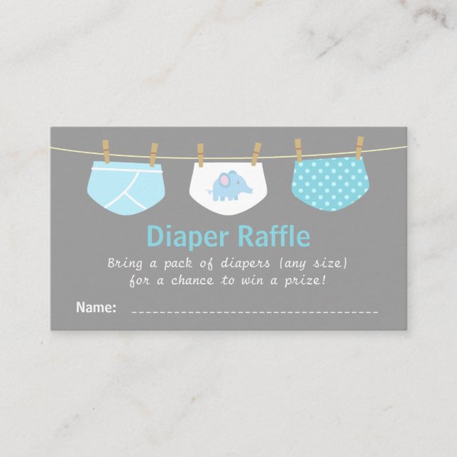 Boy Baby Shower, Cute Diaper Raffle Biljett Tilläggskort (Framsida)