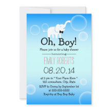 Boy Baby Shower Cute Elephant & Bubbles