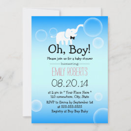 Boy Baby Shower Cute Elephant & Bubbles Inbjudningar