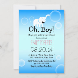 Boy Baby Shower Cute Elephant & Bubbles Inbjudningar