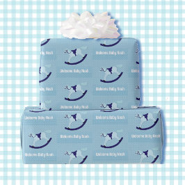 Boy Baby Shower Cute Rocking Horse Namn Blue Presentpapper