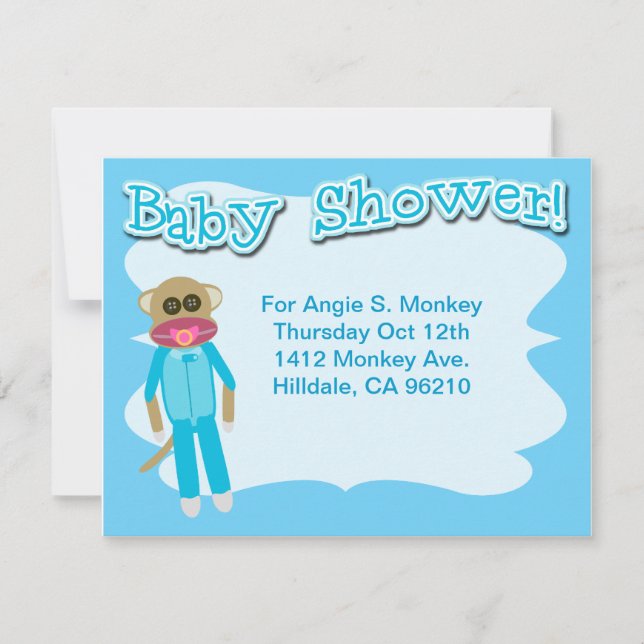 Boy Baby Shower Cute Sockmonkey Art Inbjudningar (Framsida)