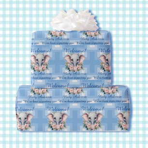 Boy Baby Shower eller Newborn Elephant Add Namn Presentpapper