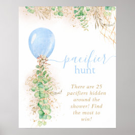 Boy Baby Shower Eucalyptus Balloon Nappar Hunt Poster