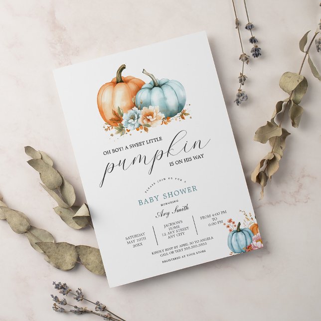 Boy Baby Shower Fall Pumpkin Rustic Inbjudningar (Skapare uppladdad)
