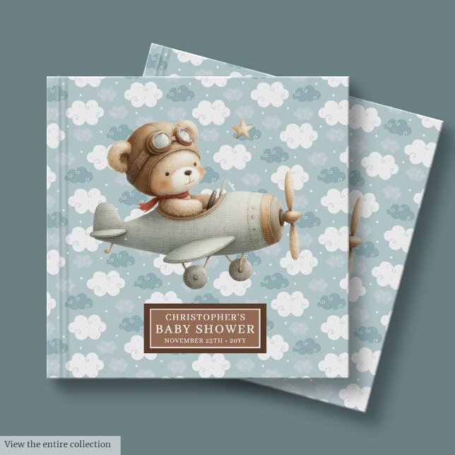 Boy Baby Shower Guest Bok Cute Nalle Pilot (Boy Baby Shower Guest Book Cute Teddy Bear Pilot)
