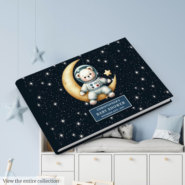 Boy Baby Shower Guest Bok Space Nalle (Boy Baby Shower Guest Book Space Teddy Bear)