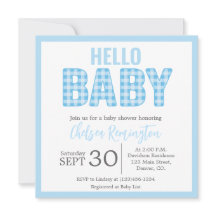 Boy Baby Shower-inbjudan - Blue Gingham