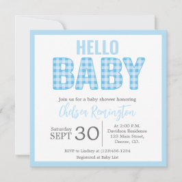 Boy Baby Shower-inbjudan - Blue Gingham Inbjudningar