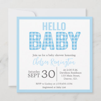Boy Baby Shower-inbjudan - Blue Gingham Inbjudningar